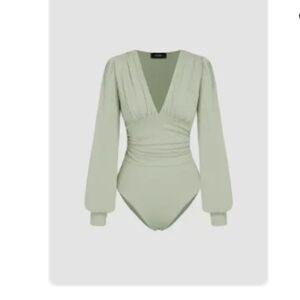 Jersey V-Neck Solid Ruched Bodysuit